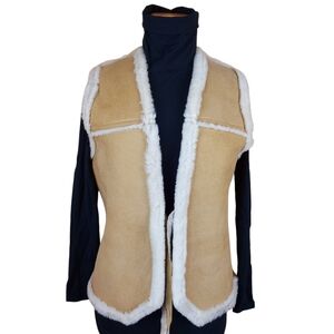 Vintage Shearling Vest Tan Sleeveless Sheepskin Leather Sherpa Jacket UNISEX